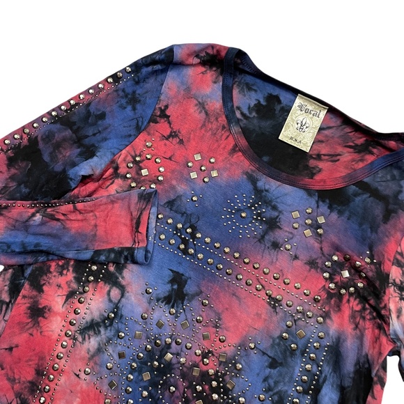 Vocal small Pink Purple Metal Embellished Ladies Rayon Blend Long Sleeve Shirt - Picture 2 of 6